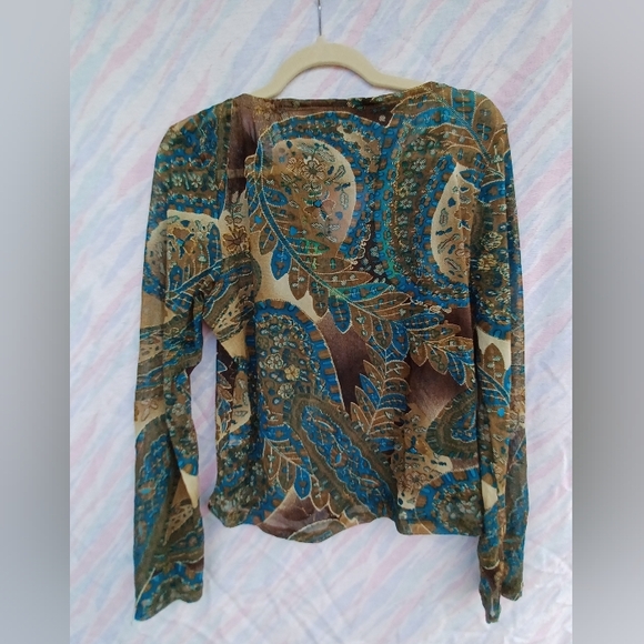 Sheer Suzanne's Longsleeved Paisley Blouse Size Large - Picture 2 of 8